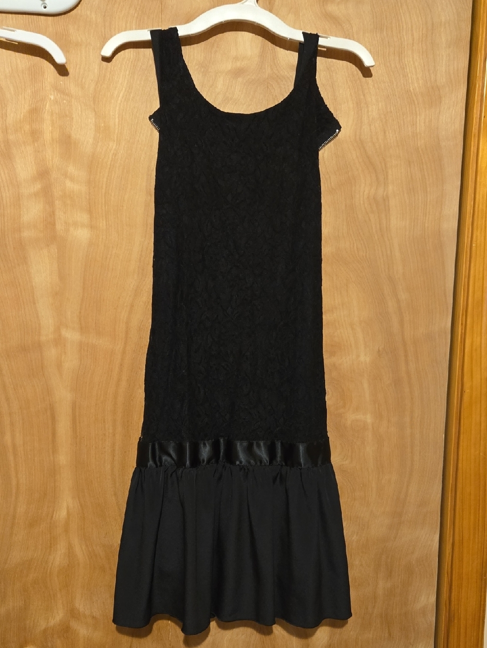 Speechless Black Lace Midi Dress with Satin Waist and Flounce Hem